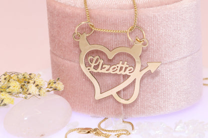 10K or 14K Gold Personalized Name with Devil Heart Pendant B