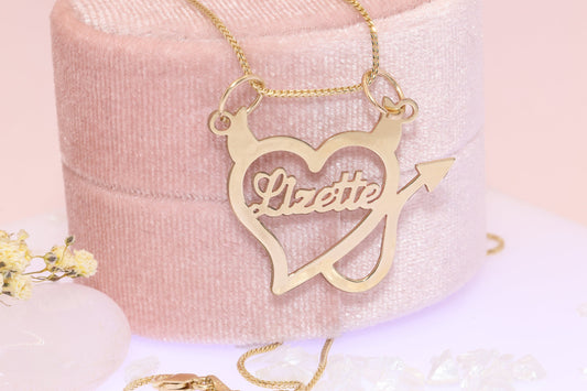 10K or 14K Gold Personalized Name with Devil Heart Pendant B