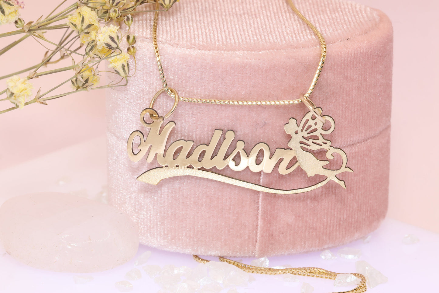 10K or 14K Gold Personalized Name with Angel Pendant