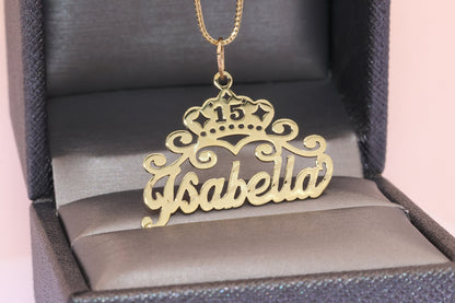 10K 14K Gold Personalized 15 Anos Quinceanera Crown Pendant