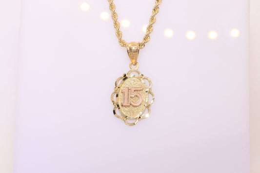 14K Gold 15 Anos Quinceanera Pendant P