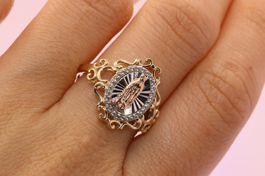 14k Solid Gold Virgin Mary Virgen Maria Lady Guadalupe Ring UU