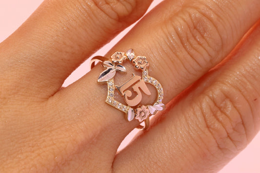 14K Gold 15 Anos Quinceanera Heart Ring A