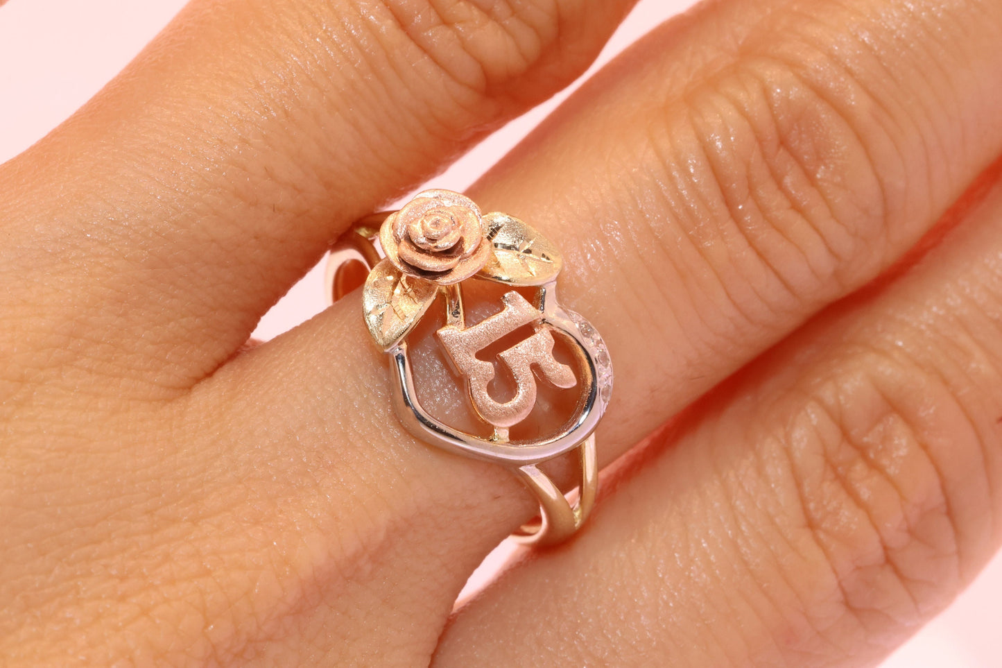 14K Gold 15 Anos Quinceanera Heart Ring O