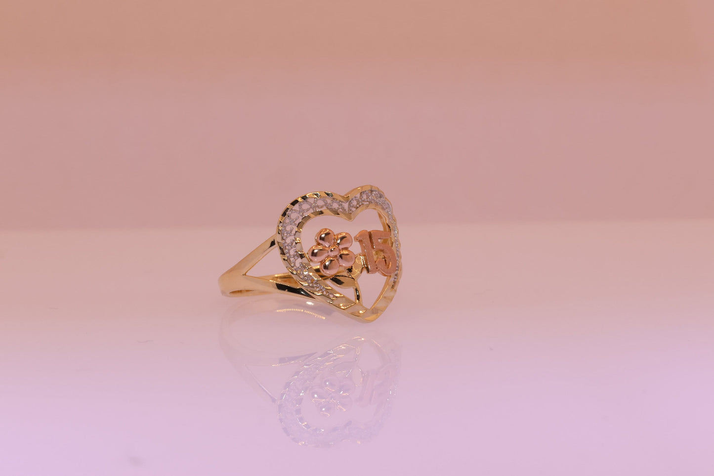 14K Gold 15 Anos Quinceanera Heart Ring M