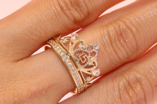 14K Gold 15 Anos Quinceanera Crown Ring D
