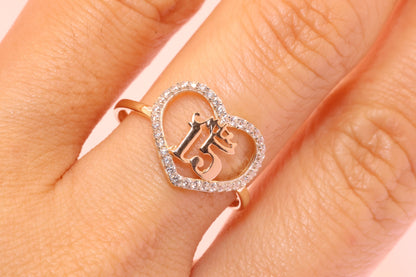 14K Gold 15 Anos Quinceanera Heart Ring F