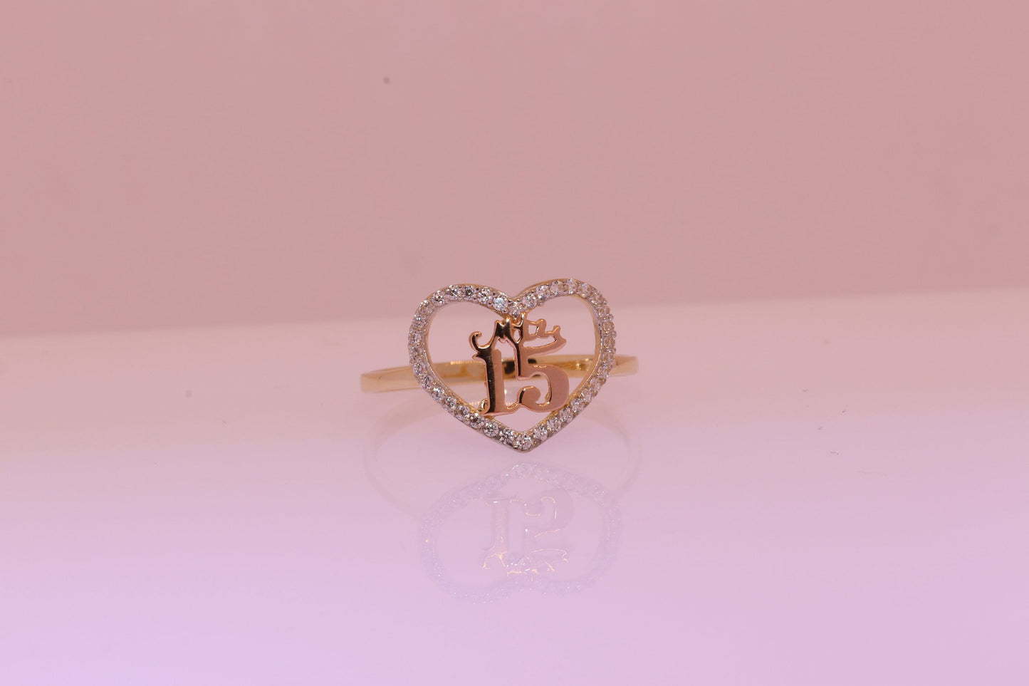 14K Gold 15 Anos Quinceanera Heart Ring F