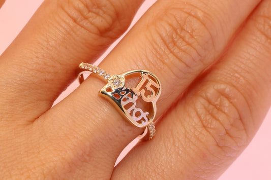 14K Gold 15 Anos Heart Quinceanera Ring P