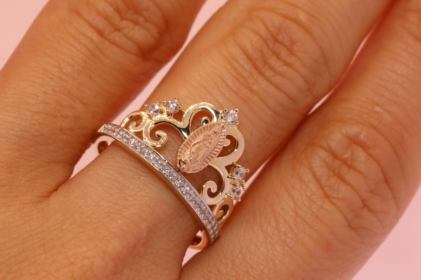14k Solid Gold Virgin Mary Virgen Maria Lady Guadalupe Ring MM