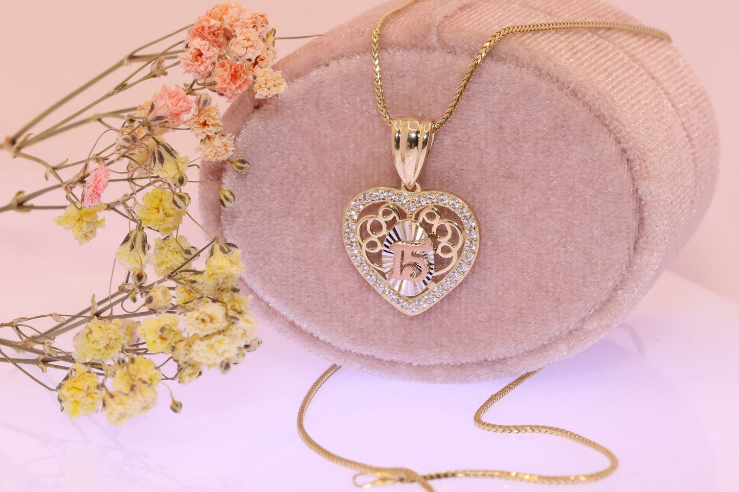14K Gold 15 Anos Quinceanera Pendant K