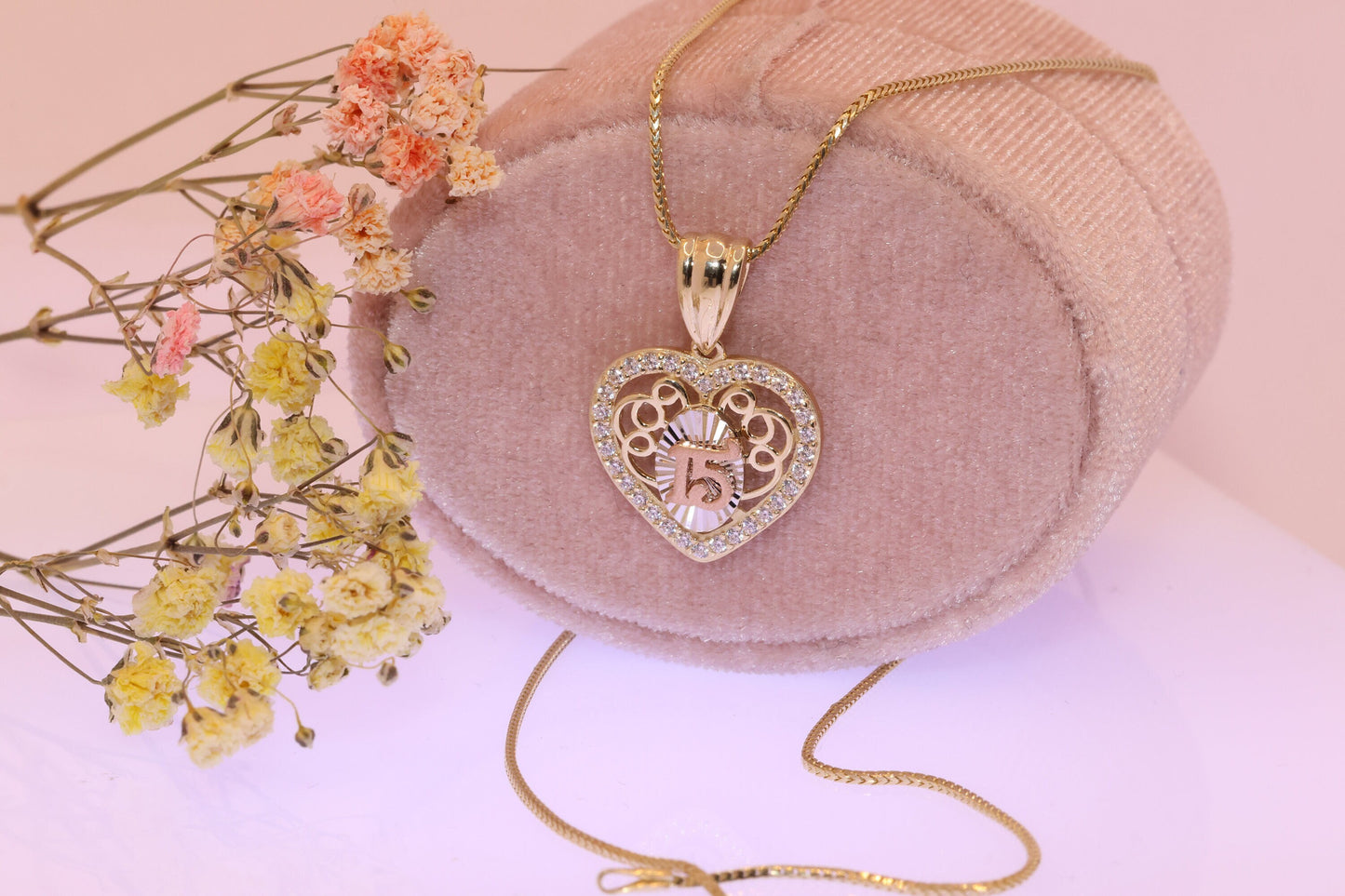 14K Gold 15 Anos Quinceanera Pendant K