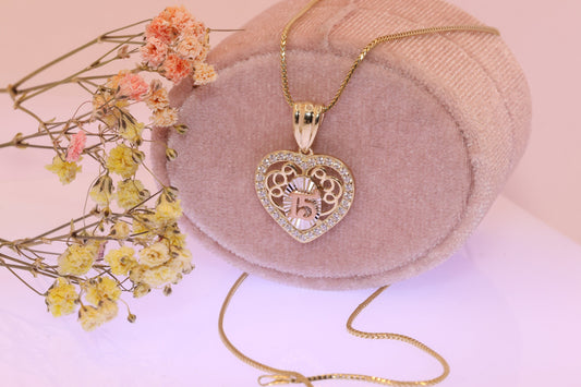 14K Gold 15 Anos Quinceanera Pendant K