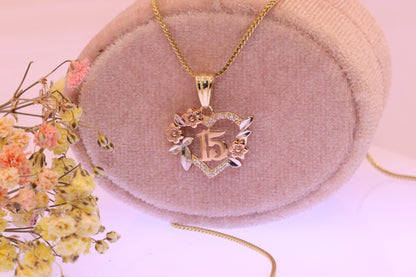 14K Gold 15 Anos Quinceanera Pendant A
