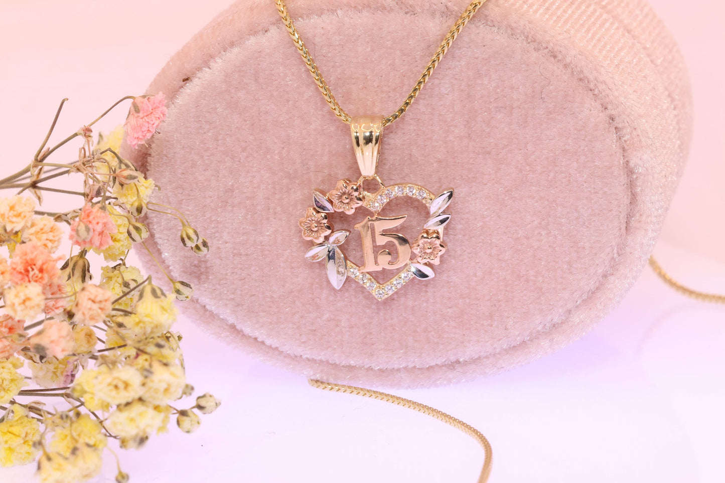 14K Gold 15 Anos Quinceanera Pendant A
