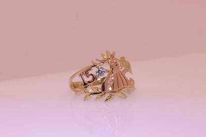 14K Gold 15 Anos Quinceanera Ring F