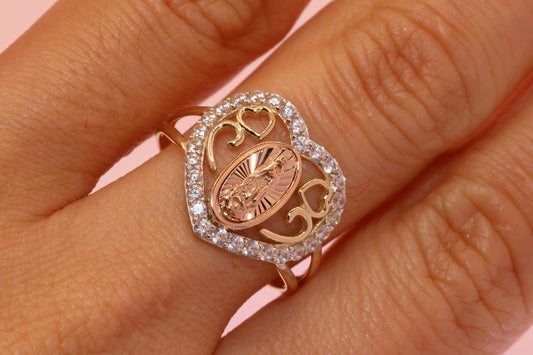 14k Solid Gold Virgin Mary Virgen Maria Lady Guadalupe Ring OO