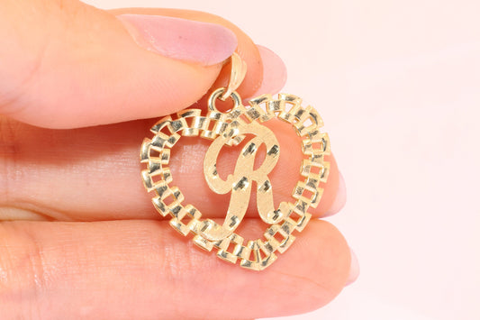 10K Rolex Style Heart Initial Pendant