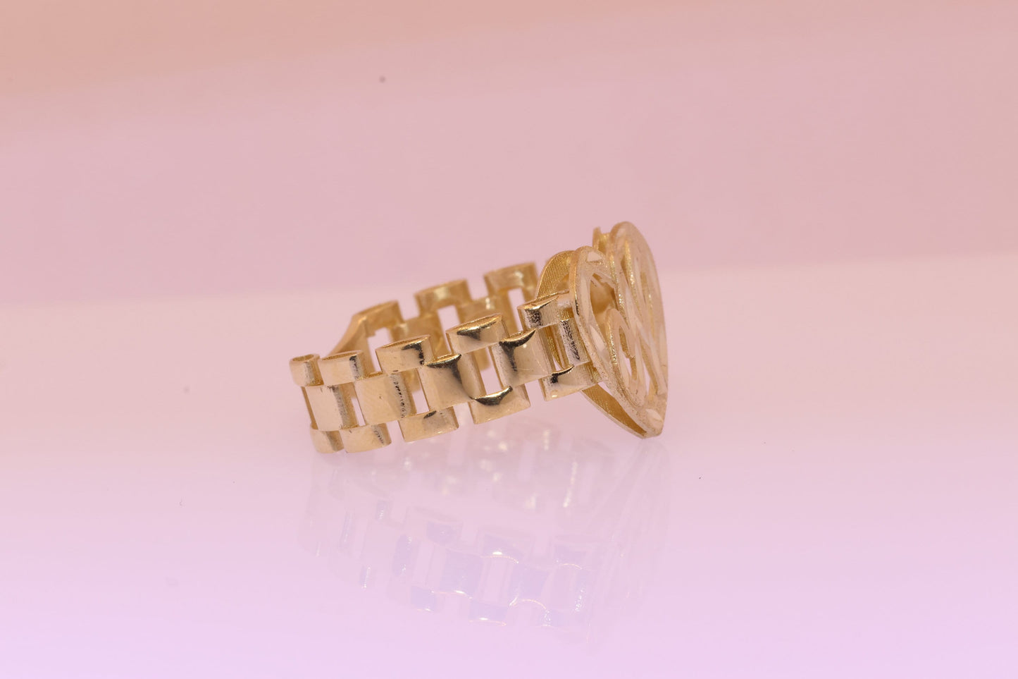 10K Rolex Style Band Initial Personalized Heart Ring B