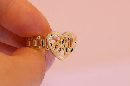 10K Rolex Style Band Initial Personalized Heart Ring B