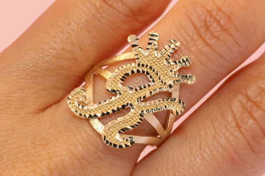 10K King Crown Initial Personalized Heart Ring