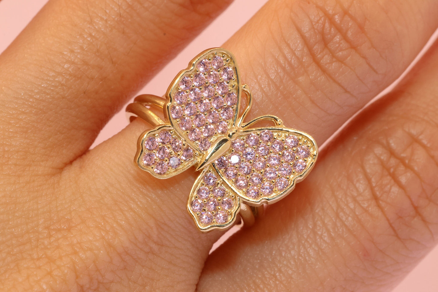 10K Gold Pink CZ Butterfly Ring B