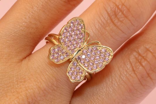 10K Gold Pink CZ Butterfly Ring B