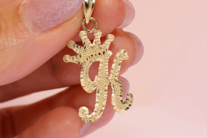 10K Gold King Crown Initial Pendant