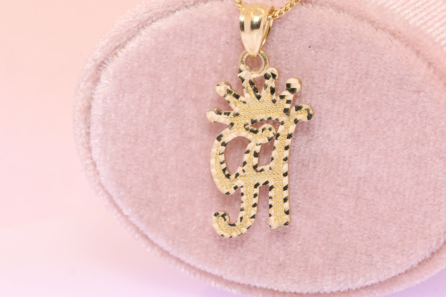 10K Gold King Crown Initial Pendant