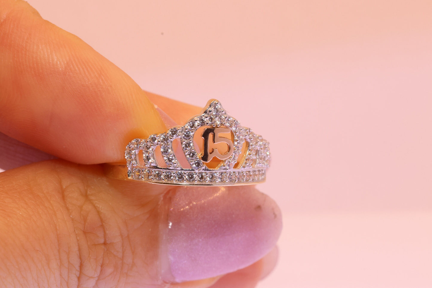 14K Gold 15 Anos Quinceanera Crown Ring HH