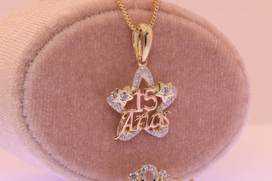 14K Gold 15 Anos STAR Quinceanera Pendant