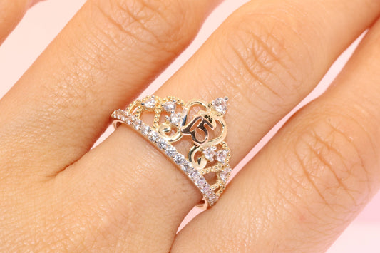 14K Gold 15 Anos Quinceanera Crown Ring QQ
