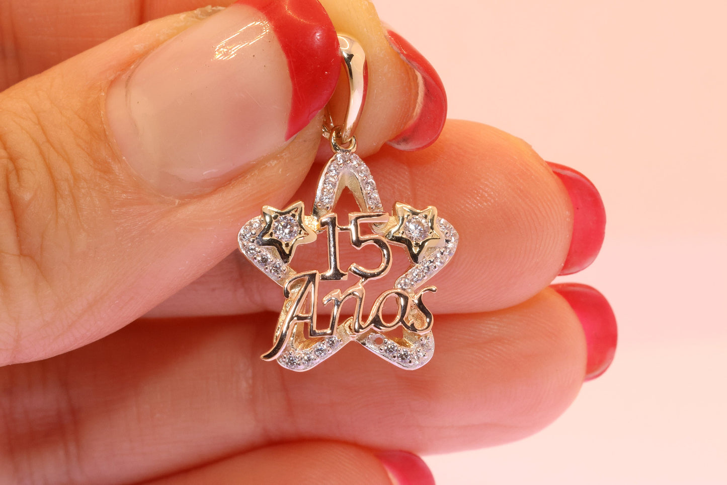 14K Gold 15 Anos STAR Quinceanera Pendant