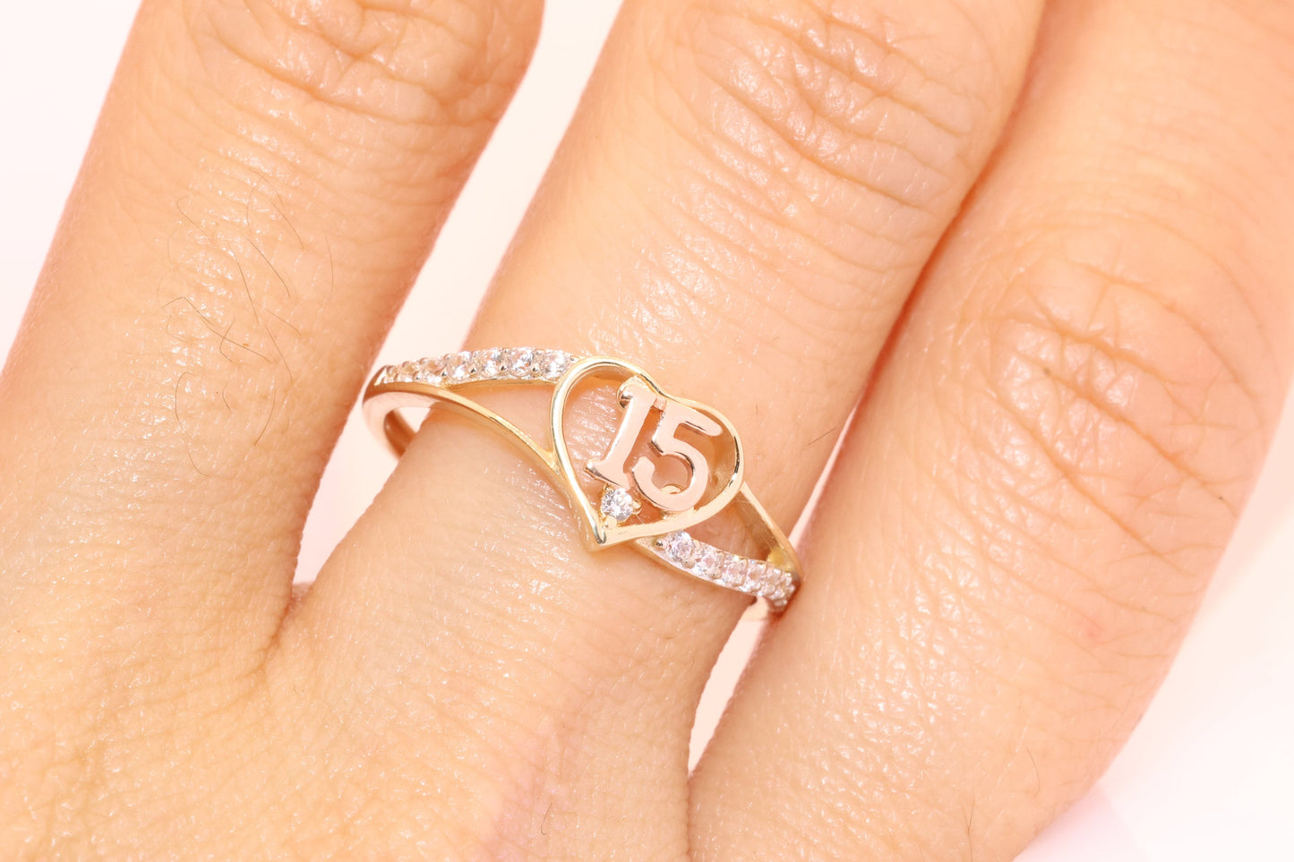 14K Gold 15 Anos Quinceanera Heart Ring D