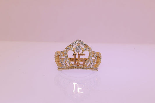 14K Gold 15 Anos Quinceanera Crown Ring A