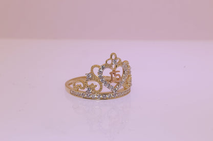14K Gold 15 Anos Quinceanera Crown Ring E