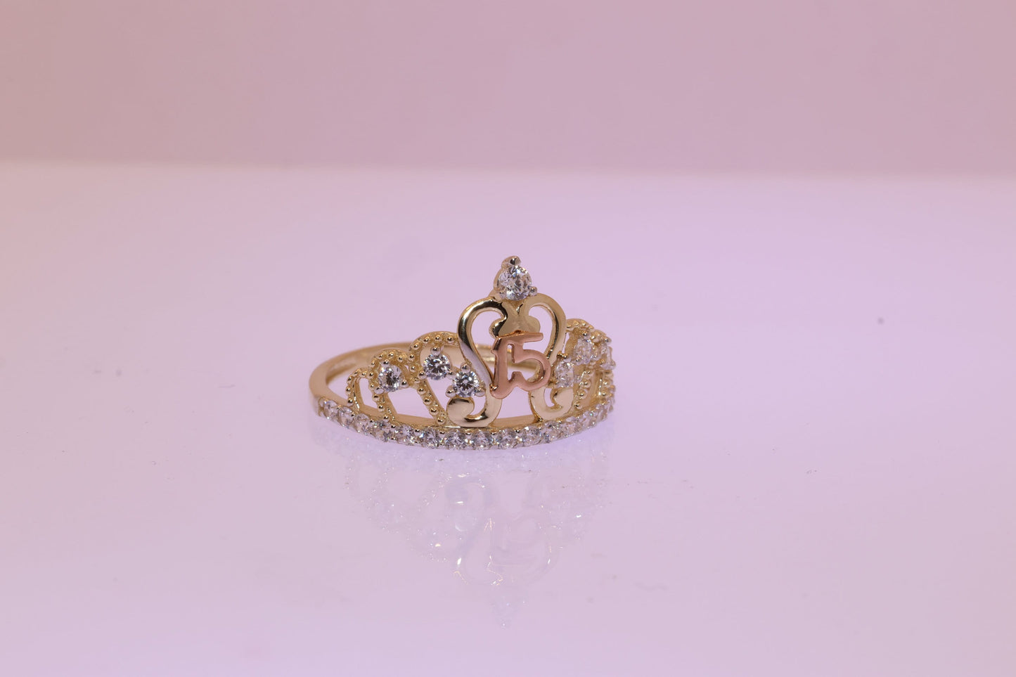14K Gold 15 Anos Quinceanera Crown Ring QQ