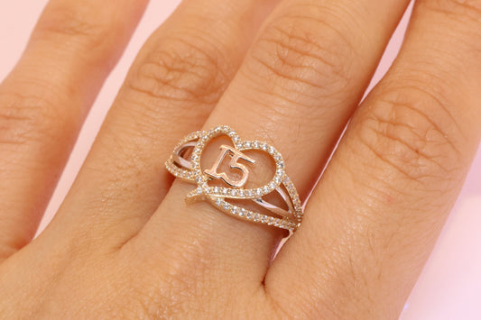 14K Gold 15 Anos Quinceanera Heart Ring H