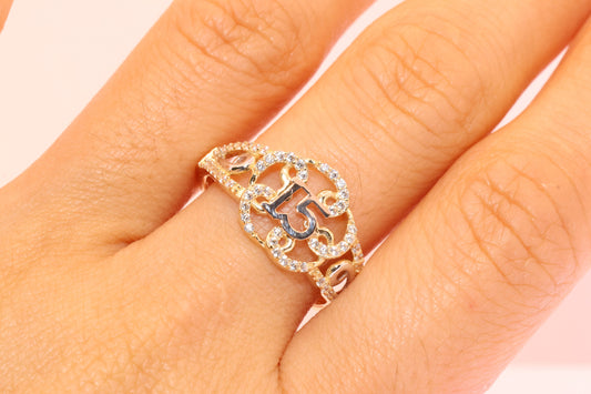 14K Gold 15 Anos Quinceanera Ring D