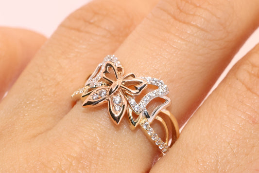 14k Gold Cubic Zirconia Butterfly Ring D