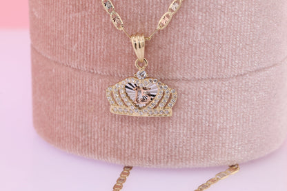 14K Gold Tiny Crown 15 Anos Quinceanera Pendant