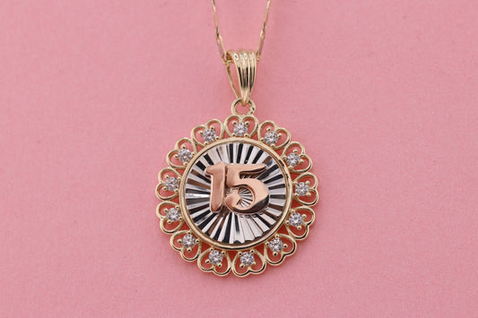 14K Gold 15 Anos Quinceanera Pendant B