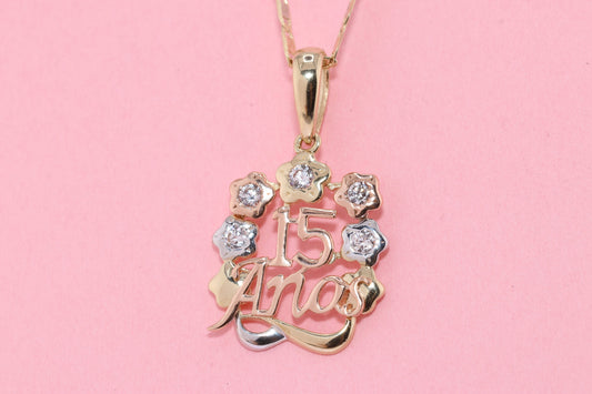 14K Gold 15 Anos Quinceanera Pendant E