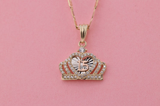 14K Gold Tiny Crown 15 Anos Quinceanera Pendant