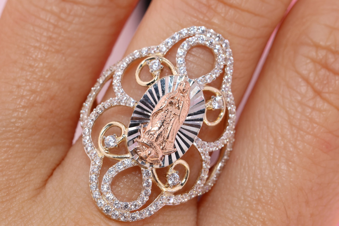 14k Solid Gold Virgin Mary Virgen Maria Lady Guadalupe Ring T
