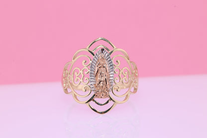 14k Solid Gold Virgin Mary Virgen Maria Lady Guadalupe Ring EE