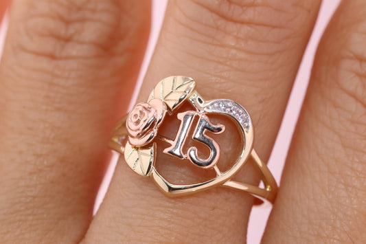 14K Gold 15 Anos Quinceanera Crown Ring S