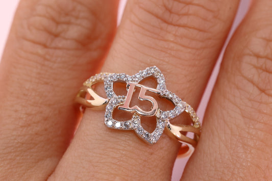 14K Gold 15 Anos Quinceanera Crown Ring O