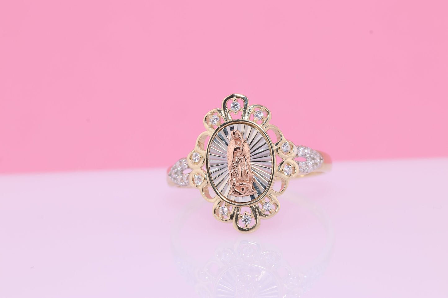 14k Solid Gold Virgin Mary Virgen Maria Lady Guadalupe Ring P