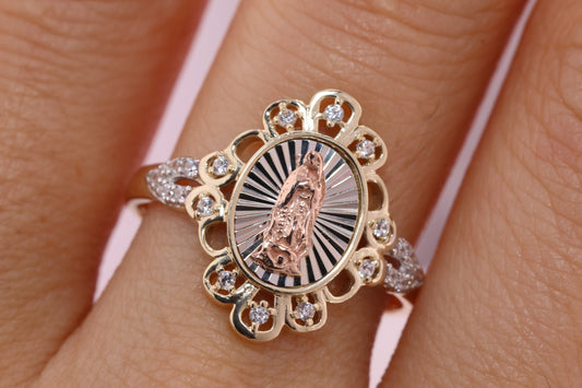 14k Solid Gold Virgin Mary Virgen Maria Lady Guadalupe Ring P